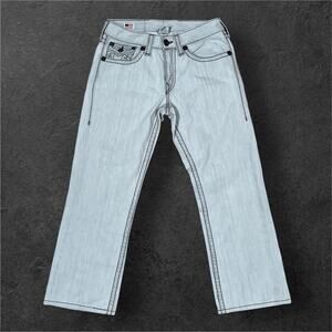 True Religion Ricky Big T White Jeans Black Stitch 33x28 (34Tag) USA Made